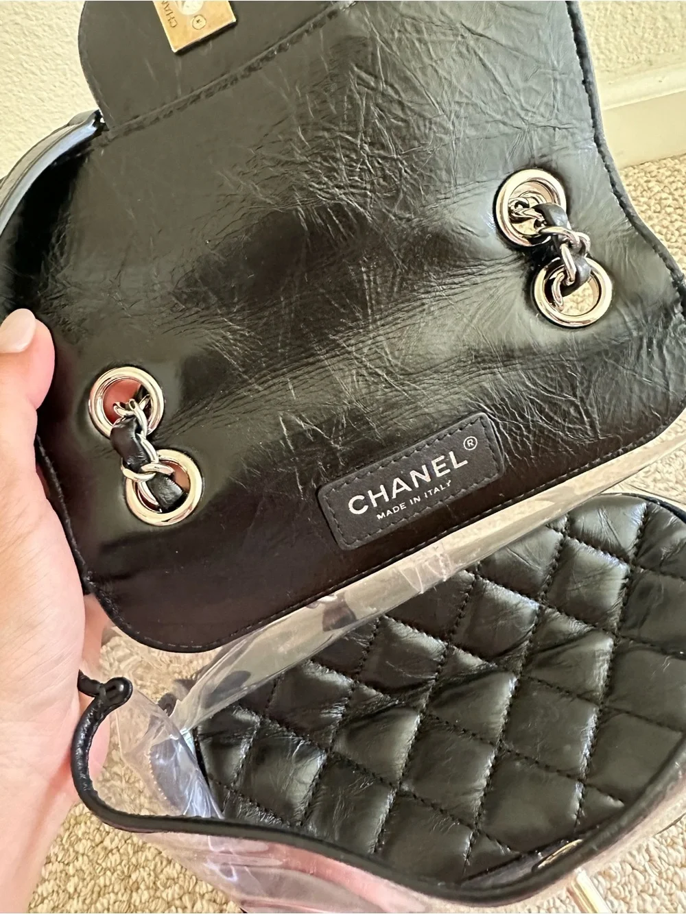 CHANEL Leather backpack & Clear PVC